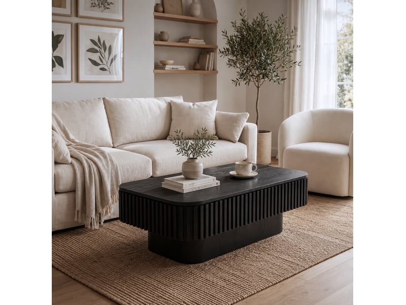 Table basse 98x60x35 cm noire avec rangement dissimulé et plateau amovible - Conforama B