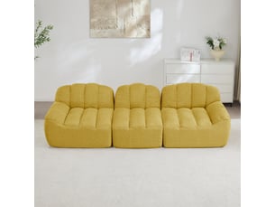 Canapé droit coquille 3 places bouclette jaune – 288 x 104 x 79 cm