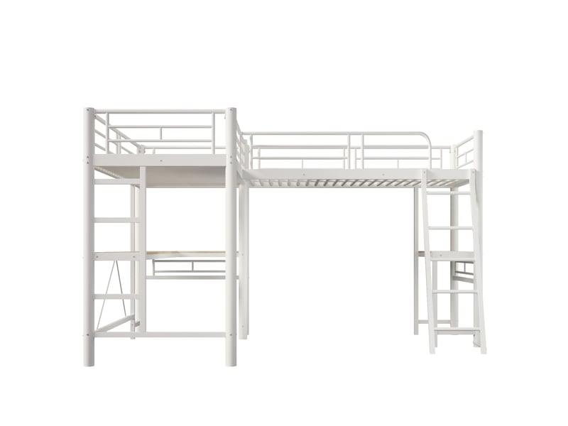  Lit mezzanine blanc 90 × 200 cm, bureau sous le lit, double escalier et garde-corps haut  - Conforama A
