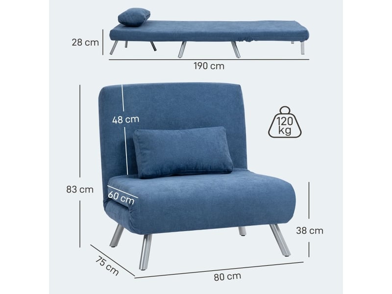 Fauteuil convertible 80x75x83 cm clic-clac tissu métal bleu  - Conforama D