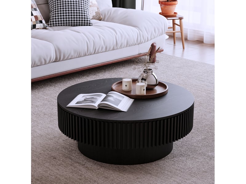  Table basse ronde 75x75x35 cm avec rangement bois et mdf noir  - Conforama B