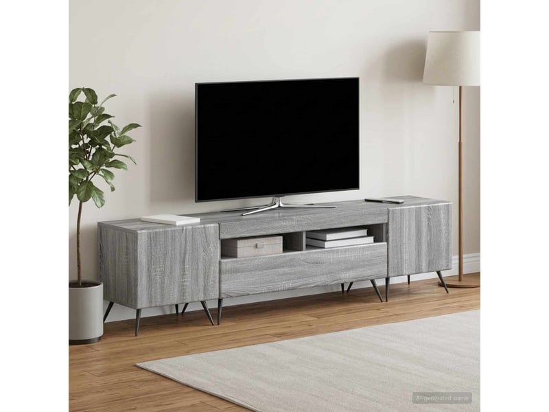  Meuble tv - banc tv - meuble de rangement led breda 3 pcs sonoma gris bois d'ingénierie  - Conforama C