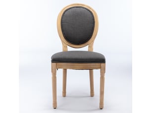 Lot de 2 chaises de salle à manger style français en tissu lin gris foncé avec structure en bois massif