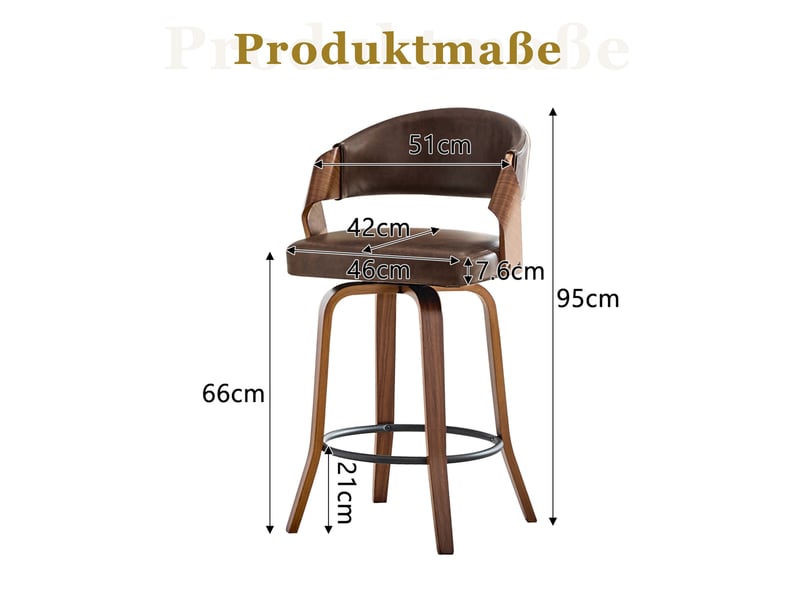  Lot de 2 tabourets de bar 51x42x95 cm, chaise de bar, tabouret haut, dossier rétro, structure bois, assise pu, marron  - Conforama C