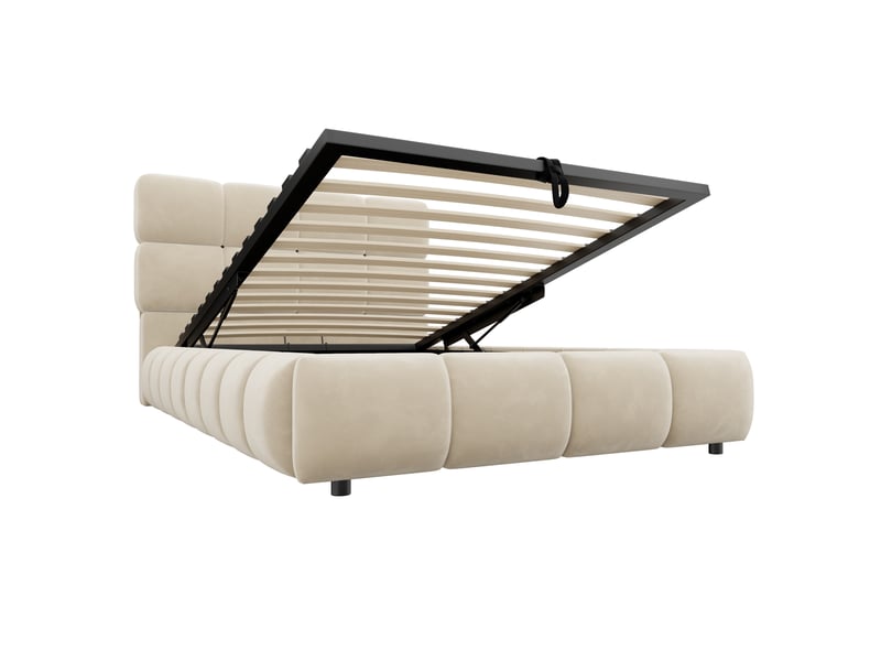  Lit rembourré pour enfant 90 x 200 cm, rangement hydraulique, avec bande lumineuse, velours, beige  - Conforama W