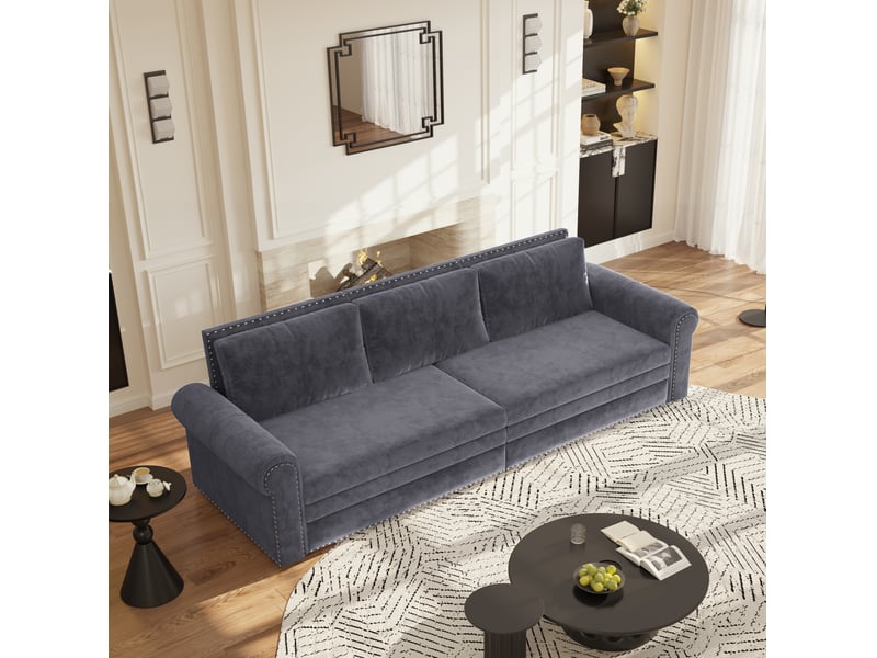  Canapé convertible 3 places 238x90x98 cm en velours gris  - Conforama W
