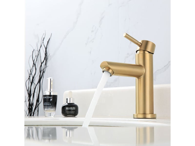  Mitigeur de salle de bains, robinet de lavabo monocommande, acier inoxydable,hauteur: 29 cm,or  - Conforama D