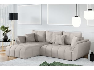Canapé d'angle réversible convertible <strong>AX LIVING </strong> <strong>Verciani</strong> 4 places Velours beige avec coffre de rangement