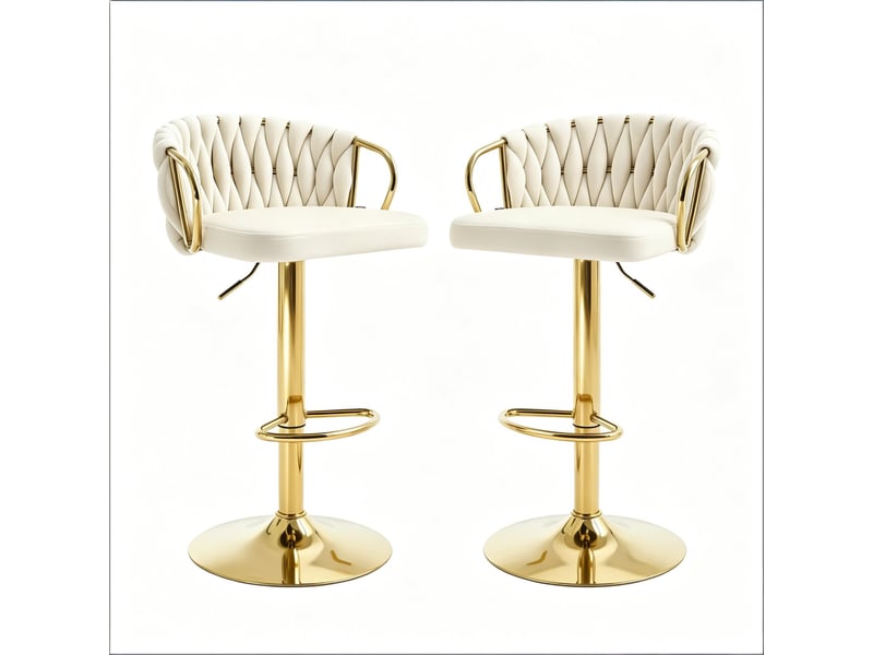  Lot de 2 tabourets de bar,réglables et pivotants,velours,blanc crème  - Conforama A