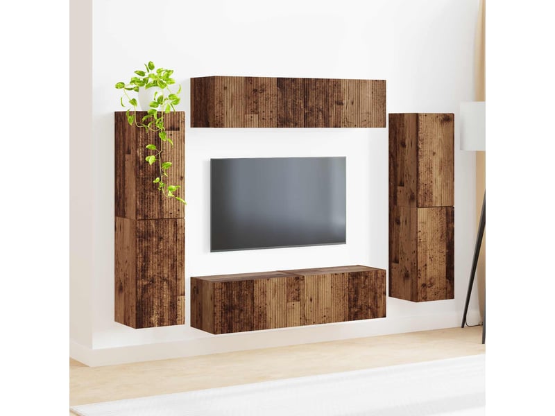  Ensemble meuble tv - banc tv - meuble de rangement 8 pcs bois ancien bois d'ingénierie  - Conforama D