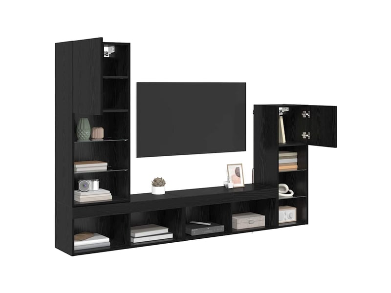  Lot de 4 meuble tv mural, meuble tv suspendu chêne noir bois d'ingénierie shl99093  - Conforama C