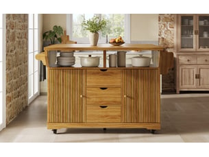Îlot de cuisine, 142,5 × 80 × 95 cm, 2 portes et 3 tiroirs, mdf, marron, rangement fonctionnel, mobilier gain de place