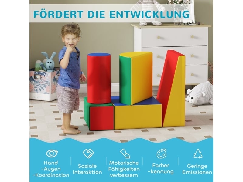  Jeu de motricité en mousse 5 pièces 40,6x40,6x20,3 cm multicolore en simili cuir, escalade et rampe enfant  - Conforama E
