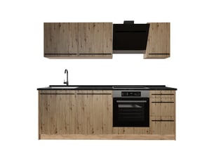 Vicco cuisine, chêne artisanchêne doré, 220cm plan de travail anthracite