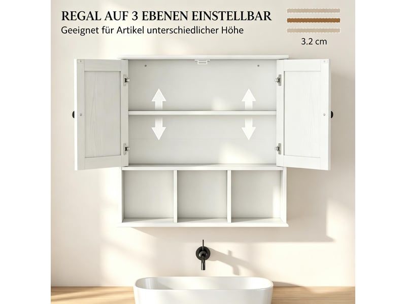  Armoire murale de salle de bains 2 portes 3 niches mdf blanc 60 x 19.5 x 60 cm T5828P575502 - Conforama E
