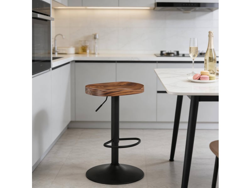  Elvmi tabouret de bar pivotant réglable en hauteur 60 à 81 cm assise ergonomique en bois massif forme selle structure en métal repose pied base large 41 cm stable pour îlot de cuisine bar comptoir café coloris brun rustique  - Conforama E