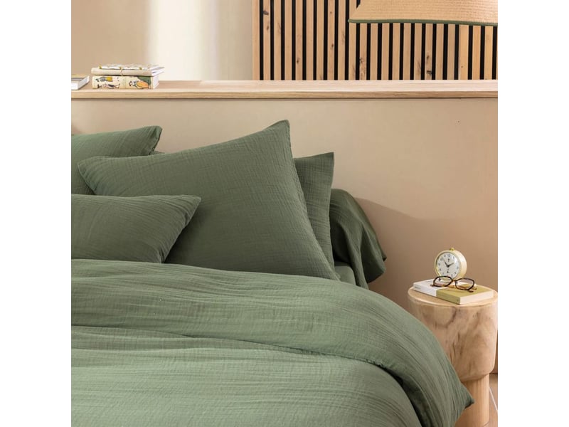  Terre de nuit – housse de couette 140x200 en gaze de coton kaki – bonnet 30 cm – tissage 57 filscm² – lavable en machine à 30°c  - Conforama B