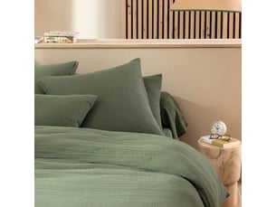 Terre de nuit – housse de couette 140x200 en gaze de coton kaki – bonnet 30 cm – tissage 57 filscm² – lavable en machine à 30°c