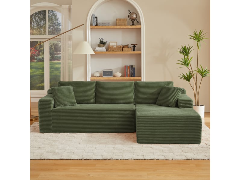  Canapé d'angle modulable avec chaise longue et mousse à ressorts vert 4 places 252,5 × 163 × 65 cm  - Conforama D
