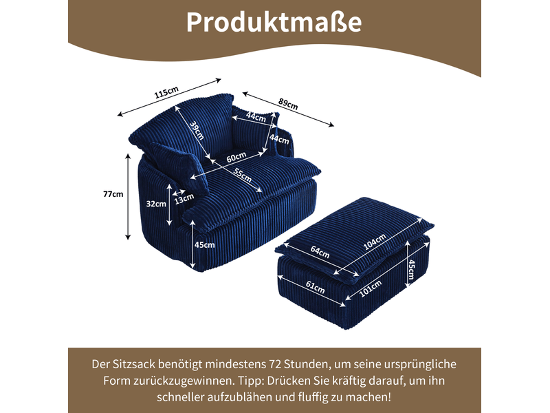  Fauteuil convertible avec repose-pieds compact en velours côtelé bleu evryae  - Conforama E