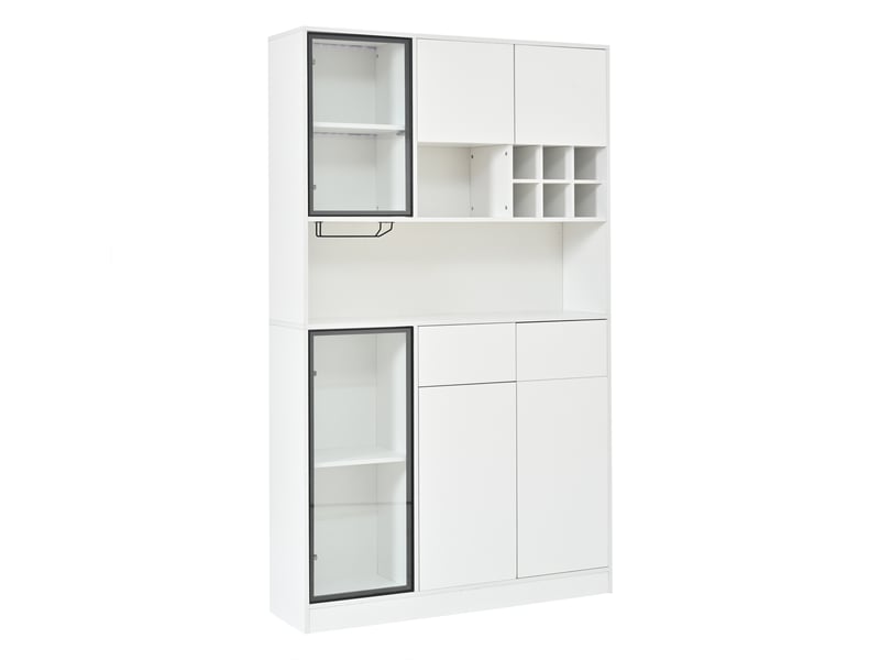  Vitrine 120x33x200 cm blanche avec led, 6 portes, 2 tiroirs, niches ouvertes et étagères réglables Fay Lum - Conforama E