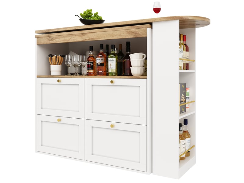  Table haute cuisine pivotante 360° blanche avec 4 tiroirs étagères mange-debout modulable cuisine salon  - Conforama A