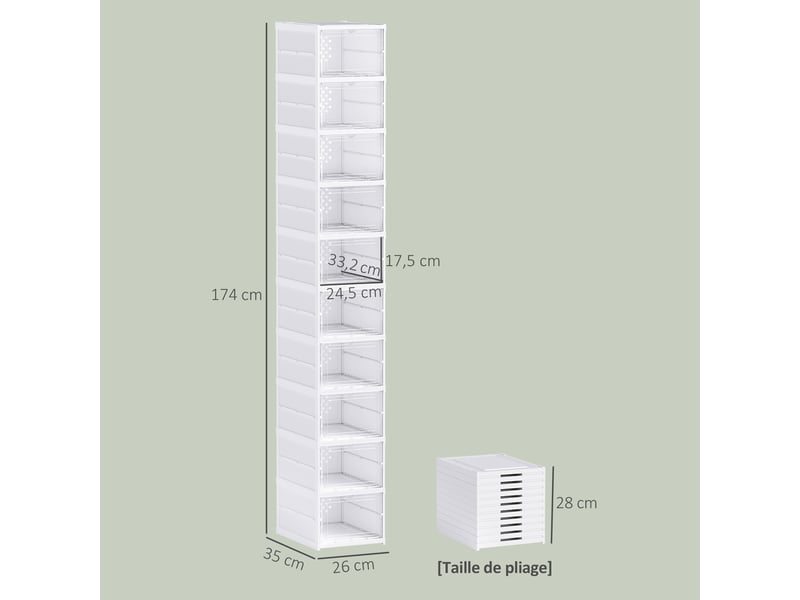 Boîtes à chaussures pliables et empilables en plastique blanc  - Conforama C