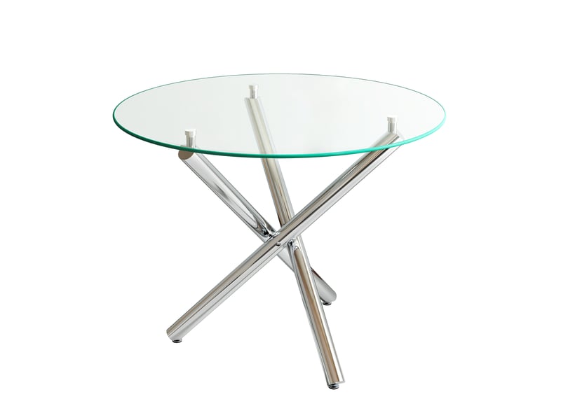  Table de salle à manger ronde 80 x 80 x 77 cm, verre trempé transparent et métal argenté, 2 à 4 personnes  - Conforama D