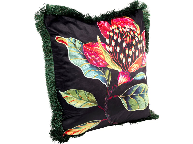  coussin à franges jungle fleur rouge  - Conforama C