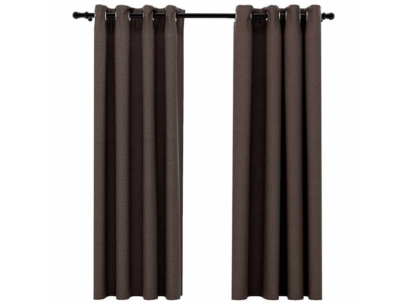  Lot de 2 rideaux occultants, rideaux black-out aspect lin avec œillets taupe 140x175cm cf44533  - Conforama A