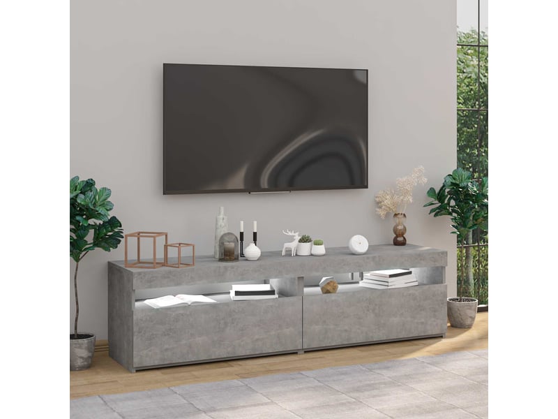  Meubles tv - banc tv - meuble de rangement 2 pcs avec lumières led gris béton 75x35x40 cm  - Conforama E