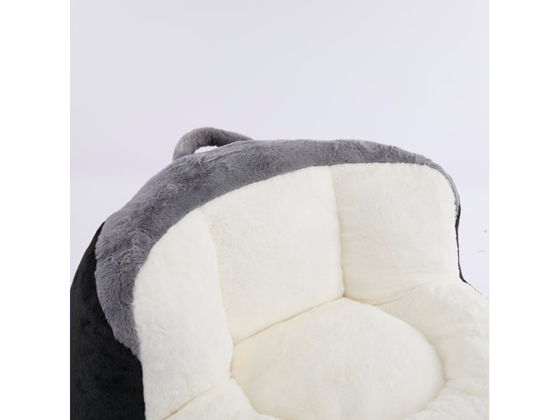  Fauteuil poire oversize 106x110x77 cm – noir, blanc et gris – tissu peluche, poignée et base antidérapante  - Conforama E