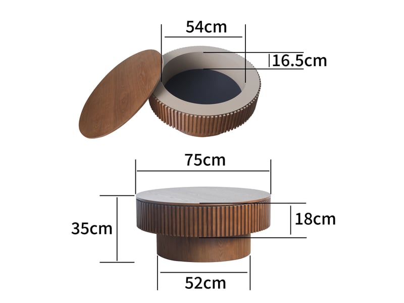  Table basse ronde noyer 75 cm - placage bois massif, avec rangement - salonchambrebureau  - Conforama C