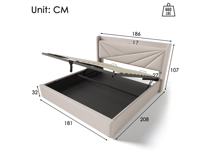 Modenvie lit coffre 180x200 cm - avec rangement intégré, ports usb et usb-c - sans matelas - beige  - Conforama C