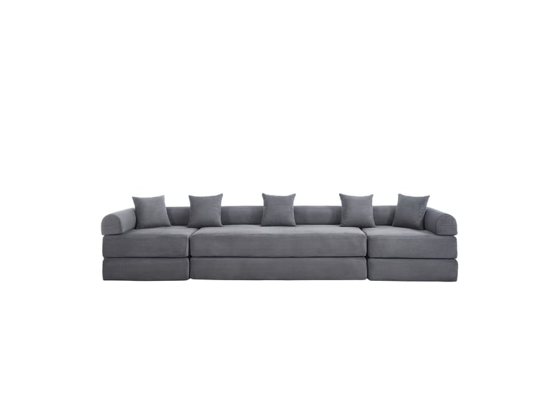  Canapé modulable 4 places en velours côtelé gris foncé W2845S00203 - Conforama A