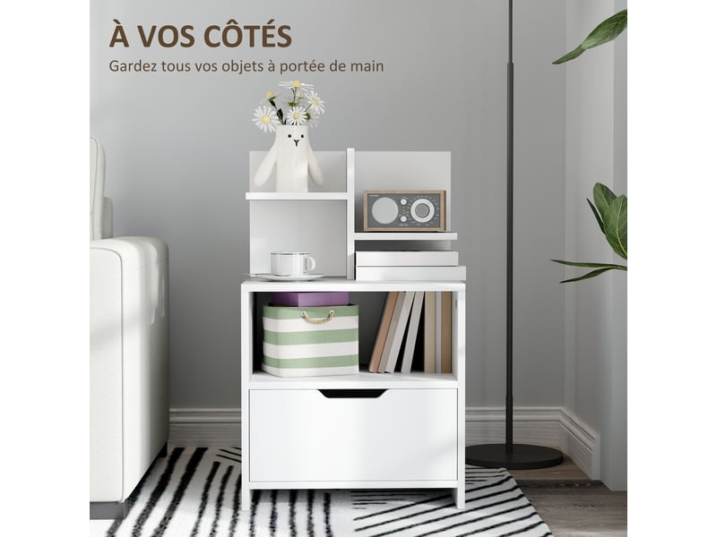  Table de chevet d'appoint tiroir niche 45 x 35 x 73 cm rangement pratique minimaliste en panneau de particules blanc 21_0001559  - Conforama C