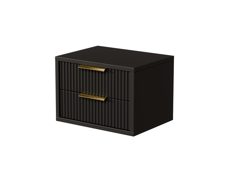  Table de chevet murale suspendue monea 2 tiroirs noire avec façades rainurées  - Conforama A