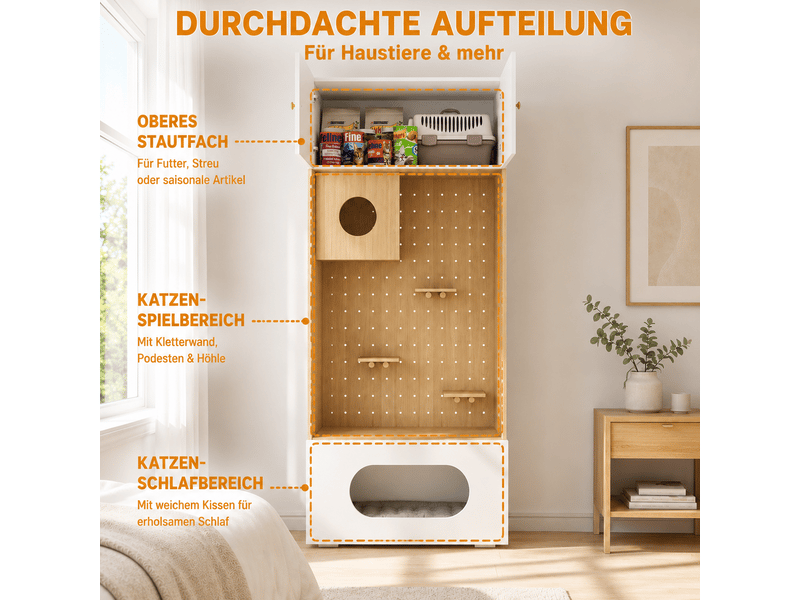  Meuble de rangement multifonction 90x50x202 cm, 2 portes, niches, panneaux de particules, blanc et bois clair  - Conforama D