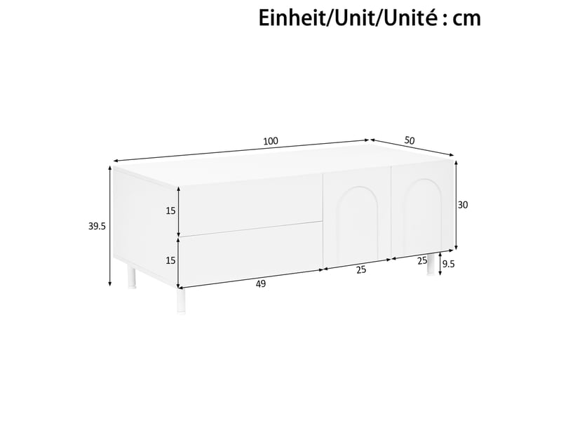  Table basse avec rangement - portes cintrées, panneaumdf - pieds acier - salon  - Conforama C