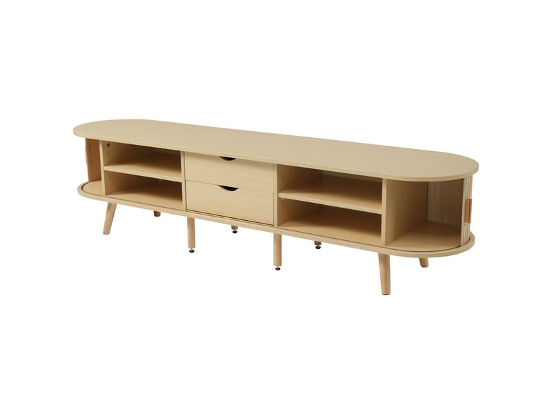  Meuble tv avec 2 tiroirs et 2 portes coulissantes pour salon en mdf 170×40×42 cm chêne clair  - Conforama C