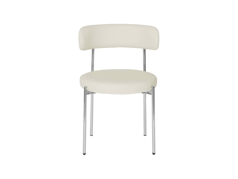  Lot de 4 chaises rondes vintage acier chromé et simili cuir blanc cassé - lola  - Conforama B