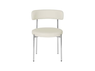 Lot de 4 chaises rondes vintage acier chromé et simili cuir blanc cassé - lola