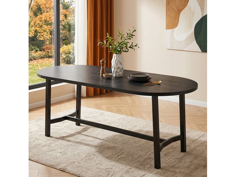  Table de salle à manger 180 x 80 x 75 cm noire en mdf et fer, 6 à 8 personnes  - Conforama D