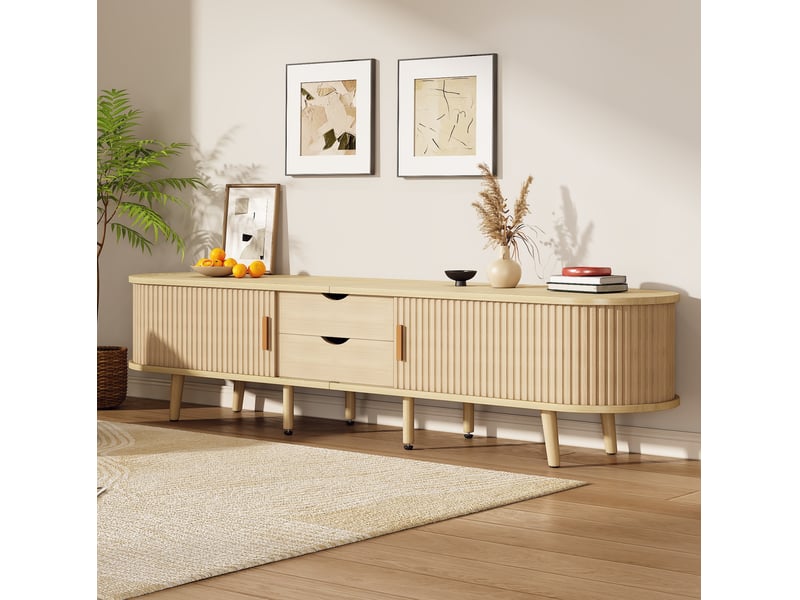  Meuble tv 170 x 40 x 42 cm, 2 tiroirs et portes coulissantes, noyer clair  - Conforama B