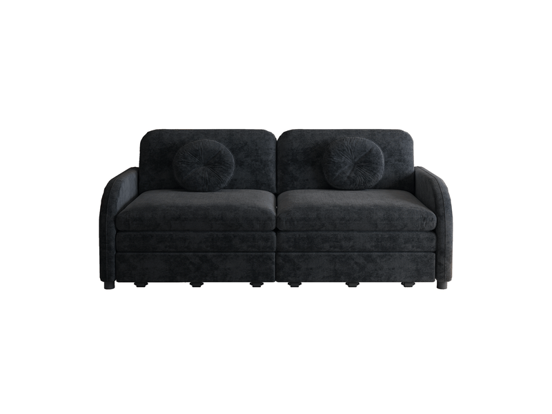 Canapé-lit 166 cm fonction convertible couchage d'appoint 2 places poches de rangement sur les deux côtés coussins amovibles revêtement en chenille coloris noir format 3-en-1 - Conforama A