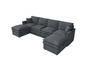 Canapé d’angle modulable 6 places 277x135x80 cm avec poufs de rangement gris