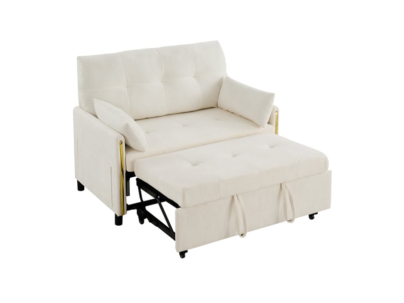 Canapé convertible 142x125x93 cm - extensible - 2 places - lit gigogne - rabattable - coussins inclus - chenille - assise confortable - blanc CozyNest - Conforama A