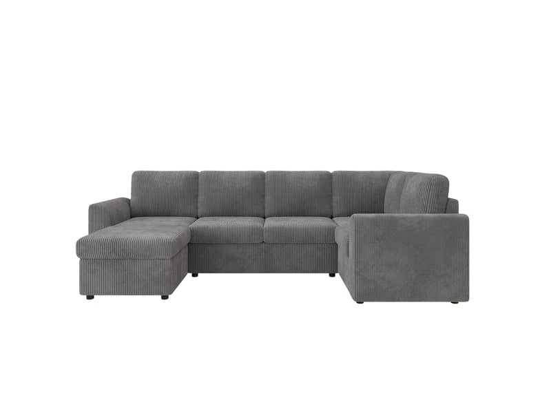  Canapé d'angle réversible avec fonction couchage et pouf de rangement convertible en velours côtelé gris 282 × 153 × 85 cm  - Conforama A
