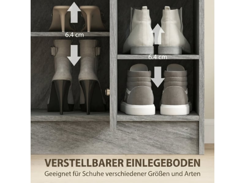  Meuble à chaussures gris 2 portes avec 4 niches ouvertes pour 12 paires, rangement entrée et couloir  - Conforama E