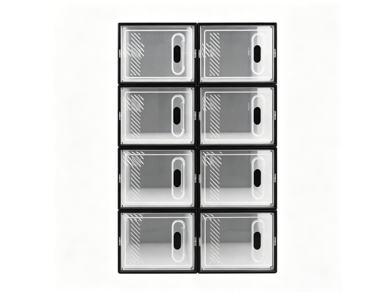  Boîtes à chaussures empilables tcqpz lot de 8 modulaires à ouverture frontale transparent et noir 25 x 18,5 x 35,5 cm  - Conforama A